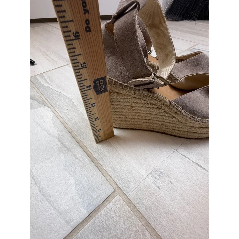 Soludos Grey Suede Espadrille Wedge Sandals Ankle Strap Platform Size 9.5